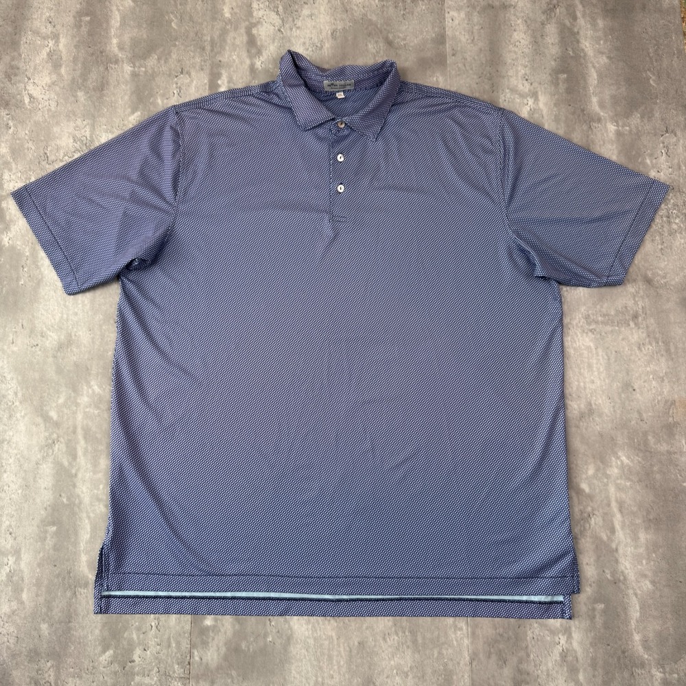 Peter Millar Summer Comfort Polo Shirt Mens XXL Blue Geometric Golf Stretch